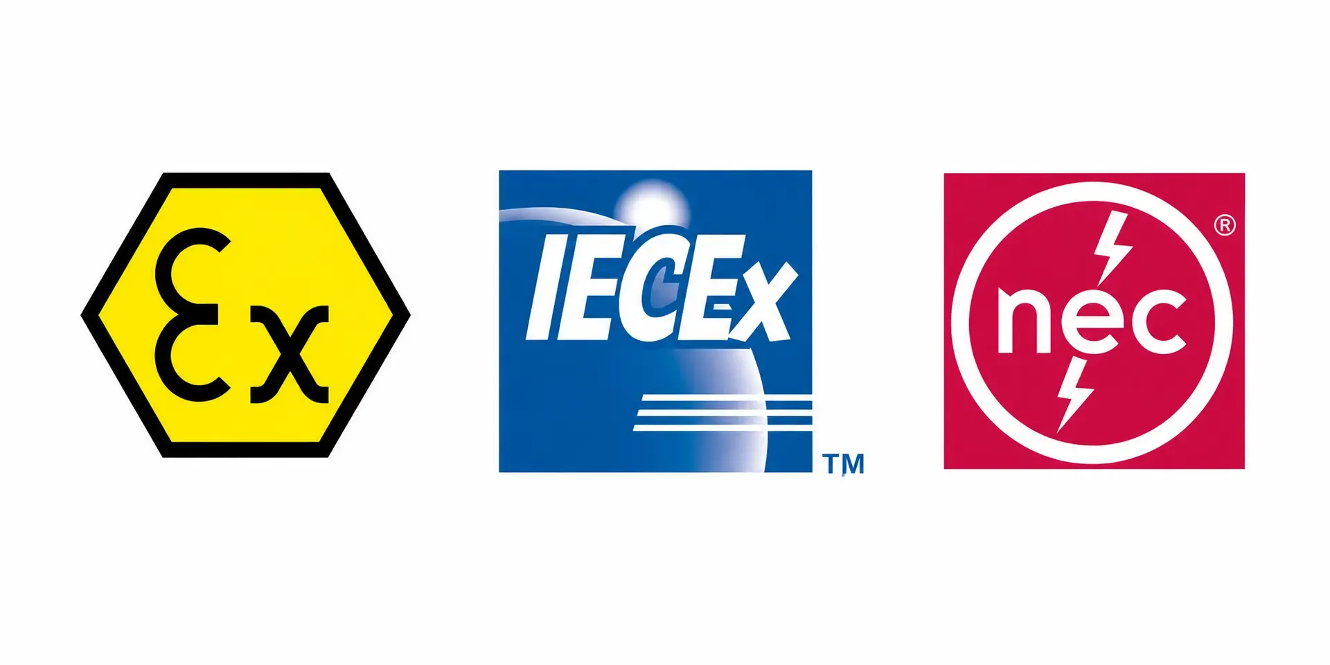 ATEX, IECEx and NEC certification marks side by side