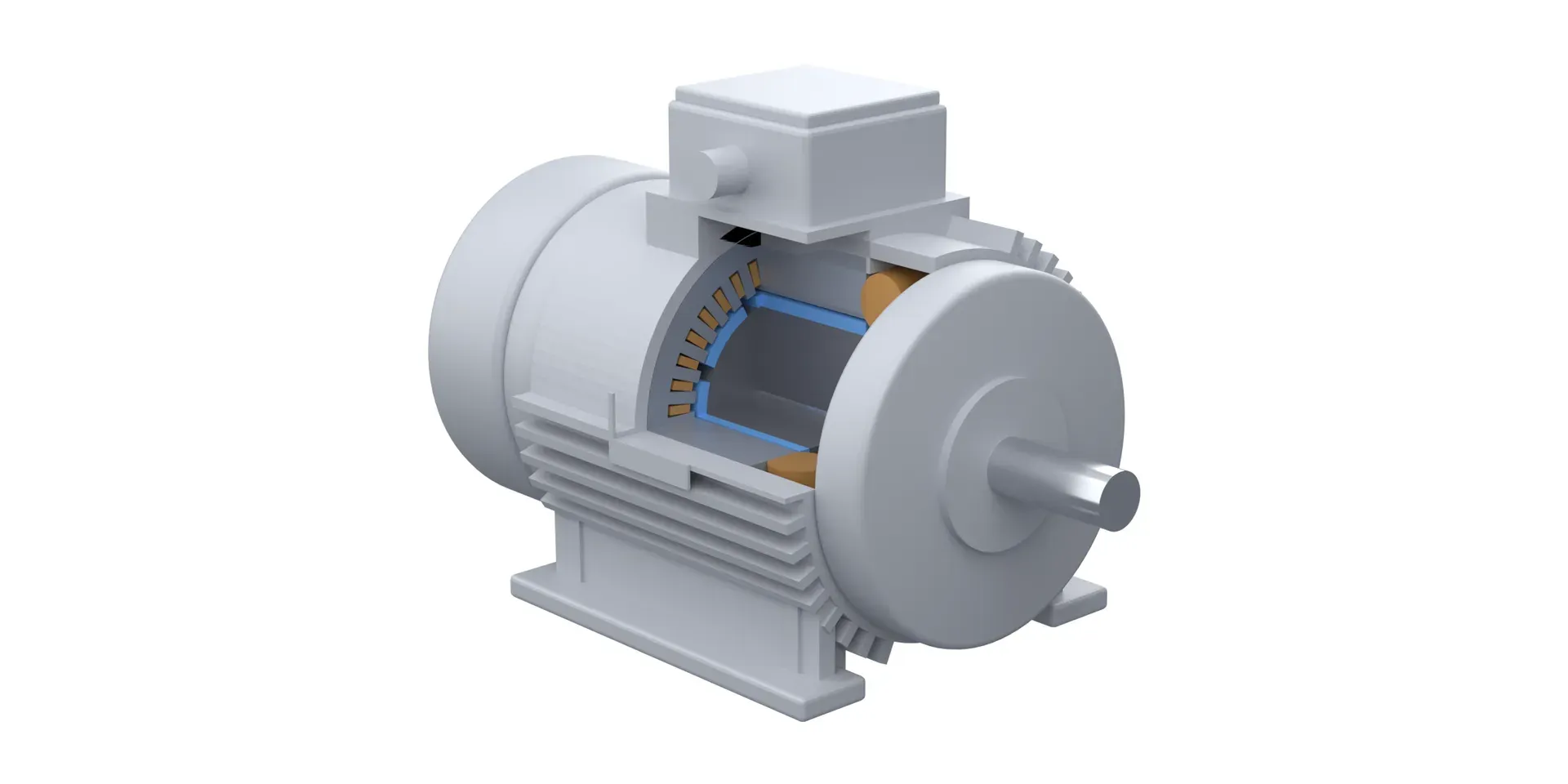 Cutaway illustration of a typical permanent magnet synchronous motor showing the stator winding and the rotor with permanent magnets