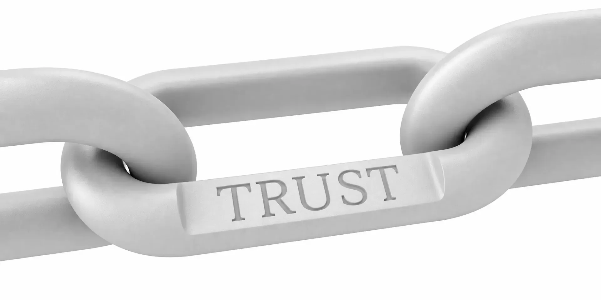 Chain links, one of them stamped with the word Trust