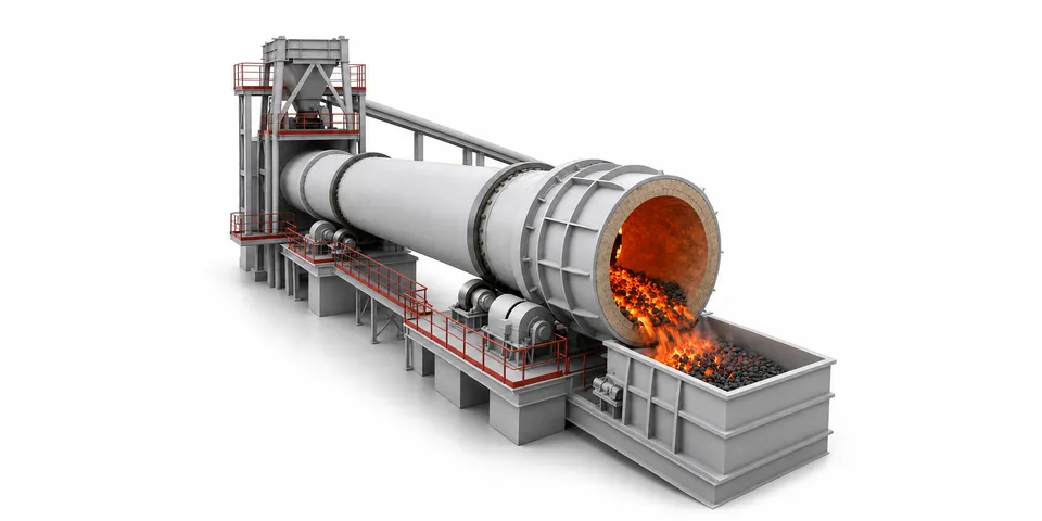 Rotary cement kiln with its drive and burner end